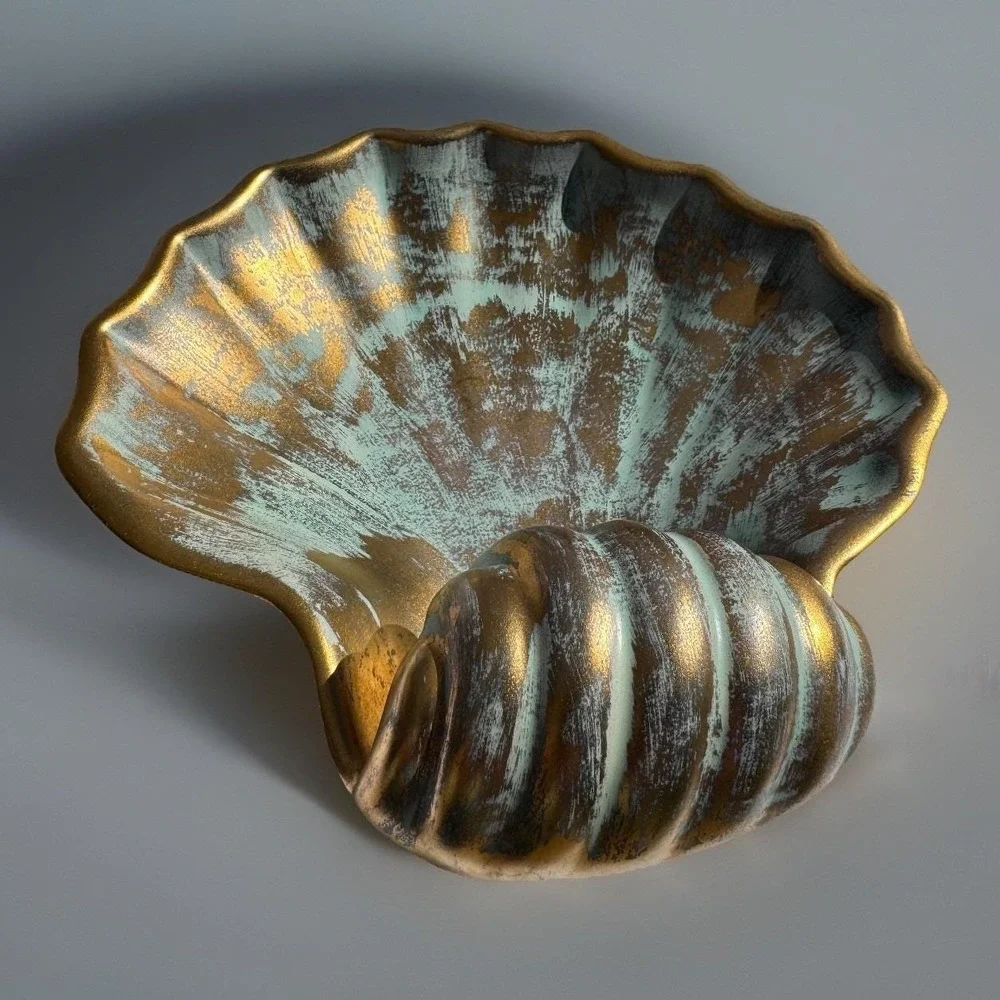VTG Stangl Pottery #4013 Shell Dish Aqua Brown Gold Glaze MCM Trinket  Soap